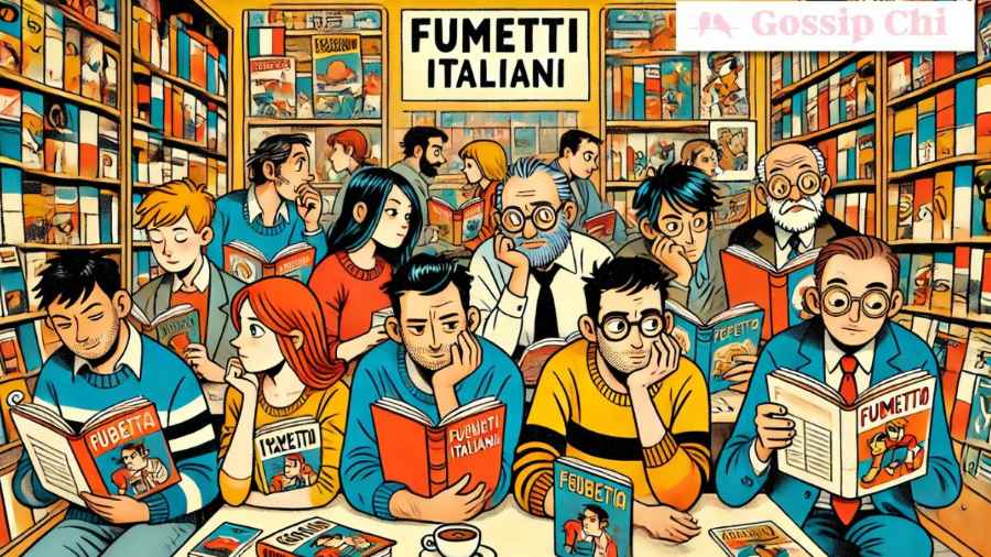 Gruppo di persone che leggono fumetti italiani